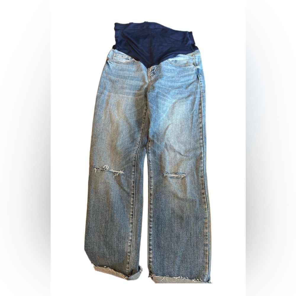 PinkBlush Blue Distressed Knee Straight Maternity Jean